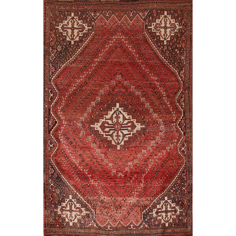 Medallion Shiraz Persian Vintage Area Rug Handmade Wool Carpet - 4'9"x 7'4"