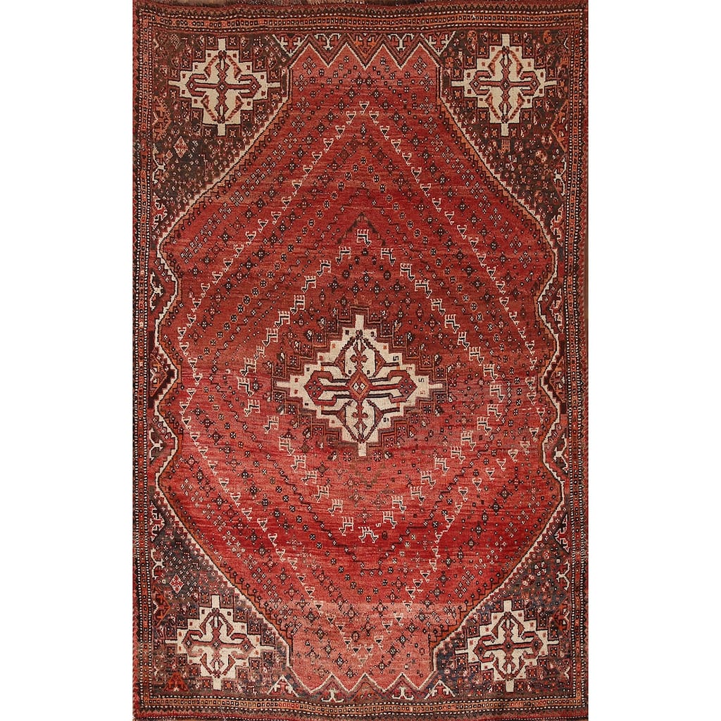 Medallion Shiraz Persian Vintage Area Rug Handmade Wool Carpet - 4'9"x 7'4"