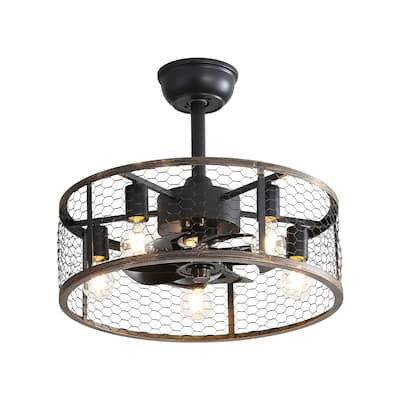 Rustic 19.7In Semi Flush Mount Ceiling Fans with Light