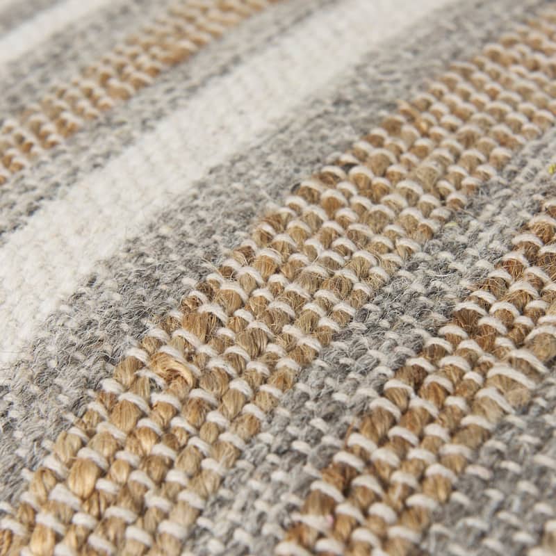 Aahana Multi-Colored Striped Hemp and Cotton Square Pouf