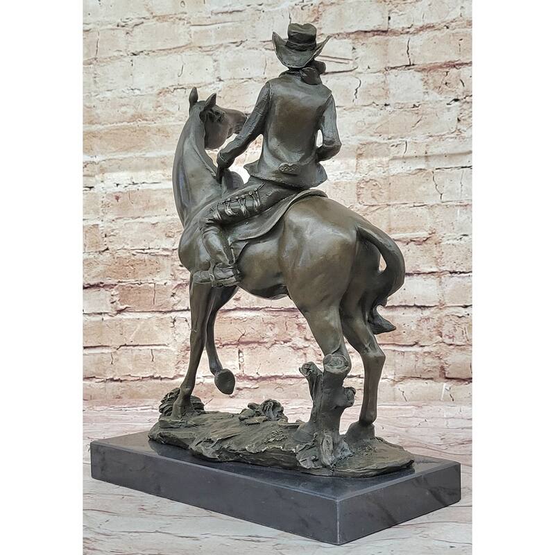 Bronze Western Sculpture Cowboy On Imitative Horseback Statue Figure 14 Inches X 11 Inches