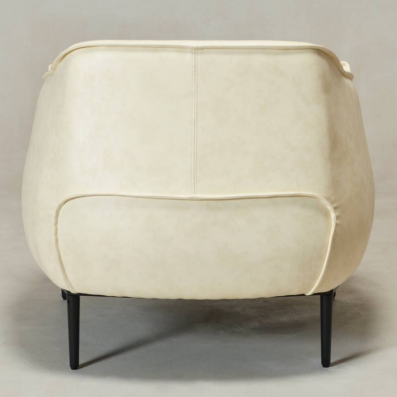 KINWELL 33" Wide Faux Vegan Leather Upholstery Barrel Accent Chair