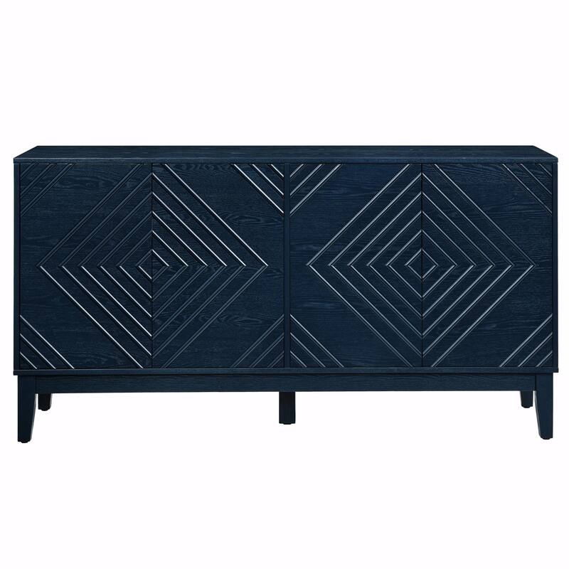 60" Mid Century Buffet Cabinet - Geometric Storage Sideboard