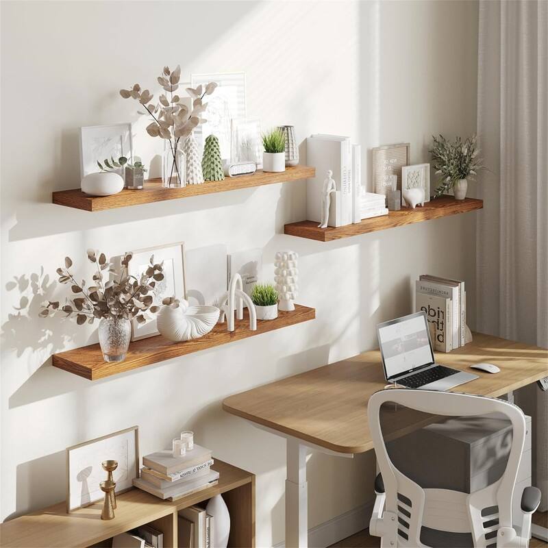 Floating Shelves Wooden Shelves with Invisible Brackets Set of 3 - 7.68"D x 31.5"W x 1.5"H