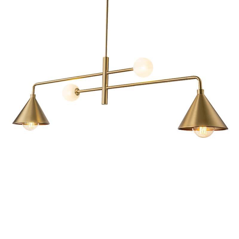 4-Light Modern Trumpet Iron Cone Shade Linear Chandelier Globe Glass Kitchen Island Light