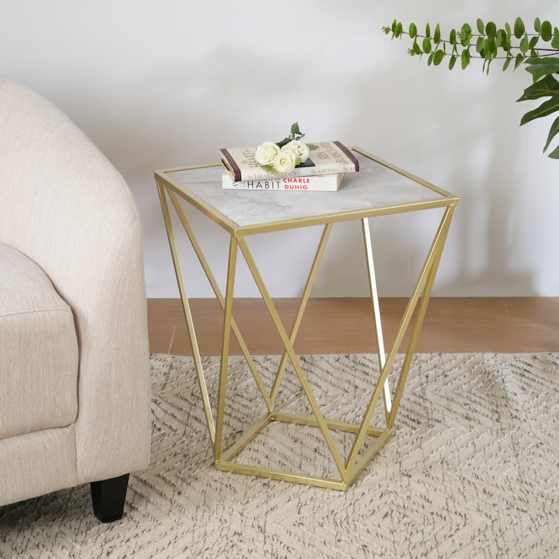 Christopher Knight Home- Smith Iron and Glass Side Table - Gold+ White