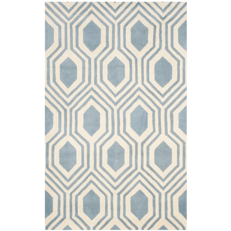 SAFAVIEH Handmade Chatham Kitt Modern Wool Rug - 3' x 5' - Blue/Ivory