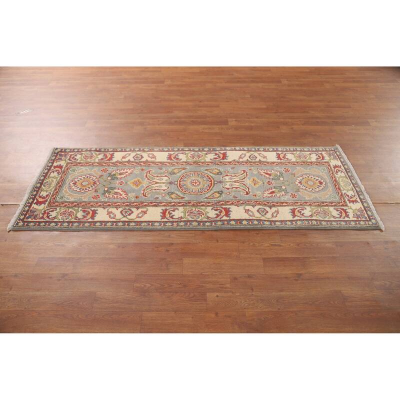 Grey Kazak Runner Rug Hand-Knotted Wool Carpet - 2'2" x 5'11"