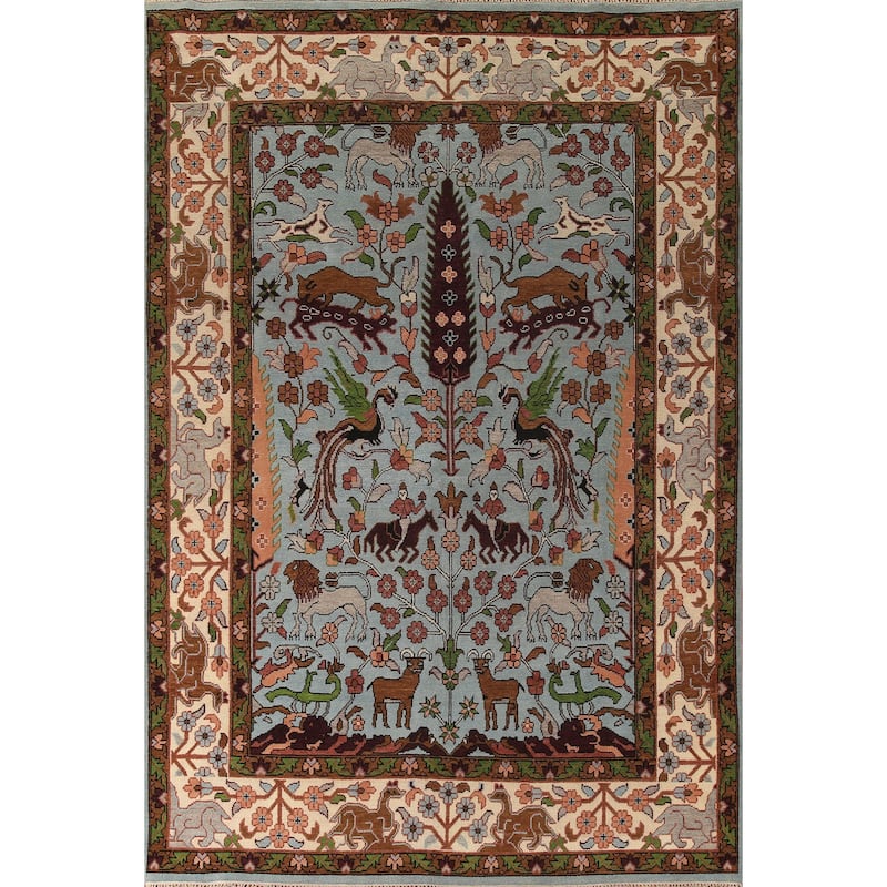Animals Hunting Design Ziegler Rug Hand-Knotted Oriental Wool Carpet - 8'10"x 11'11"