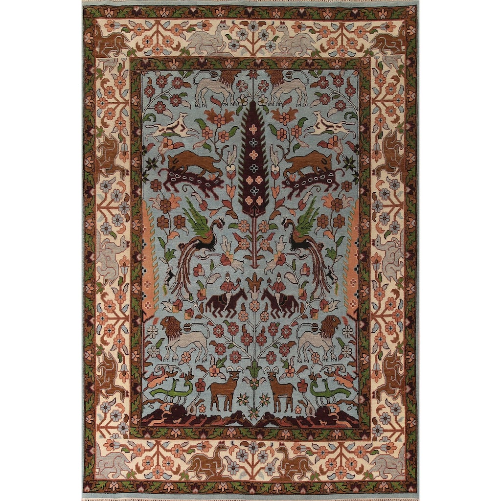 Animals Hunting Design Ziegler Rug Hand-Knotted Oriental Wool Carpet - 8'10"x 11'11"