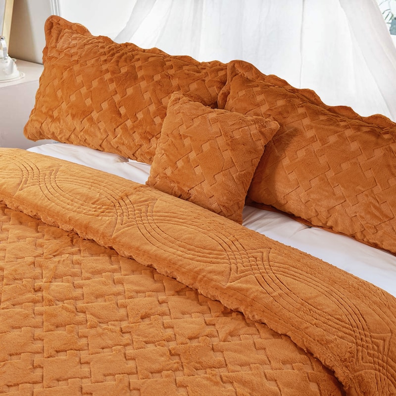FauxFur Quilted Tatami 4-piece Bedspread Set