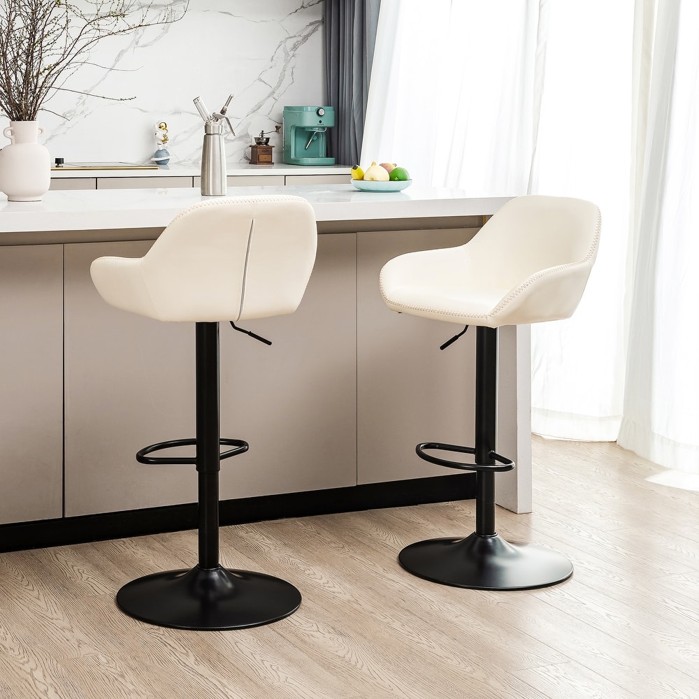 Glitzhome Mid-Century Height Adjustable Faux Leather Swivel Counter Bar Stools