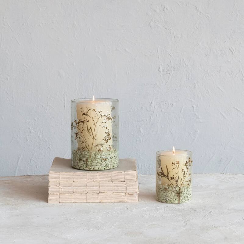 Reclaimed Glass Votive Holder with Natural Botanicals