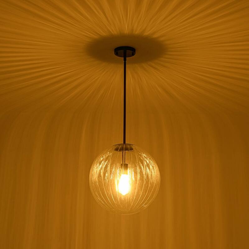 Modern Chic 1-Light Dimmable Striped Glass Sphere Pendant - 15.0 in