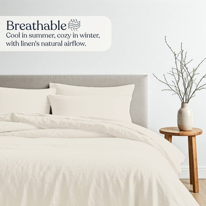 Delara 100% European Flax Linen Duvet Cover Set, Ultra Soft Smooth & Breathable