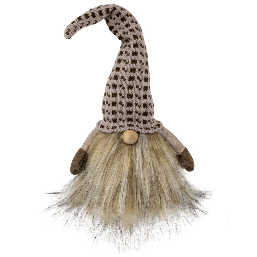 Long Haired Standing Gnome Christmas Figure - 13" - Beige and Brown