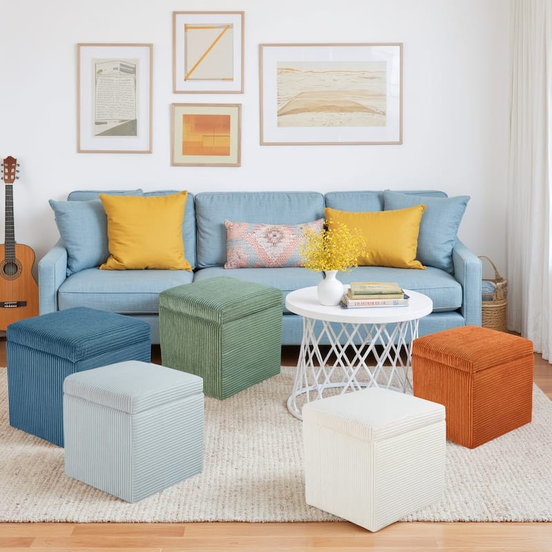 16.5"D X 16.5"W Corduroy Square Fliip Top Storage Small Ottoman Footstool for Living Room & Bedroom