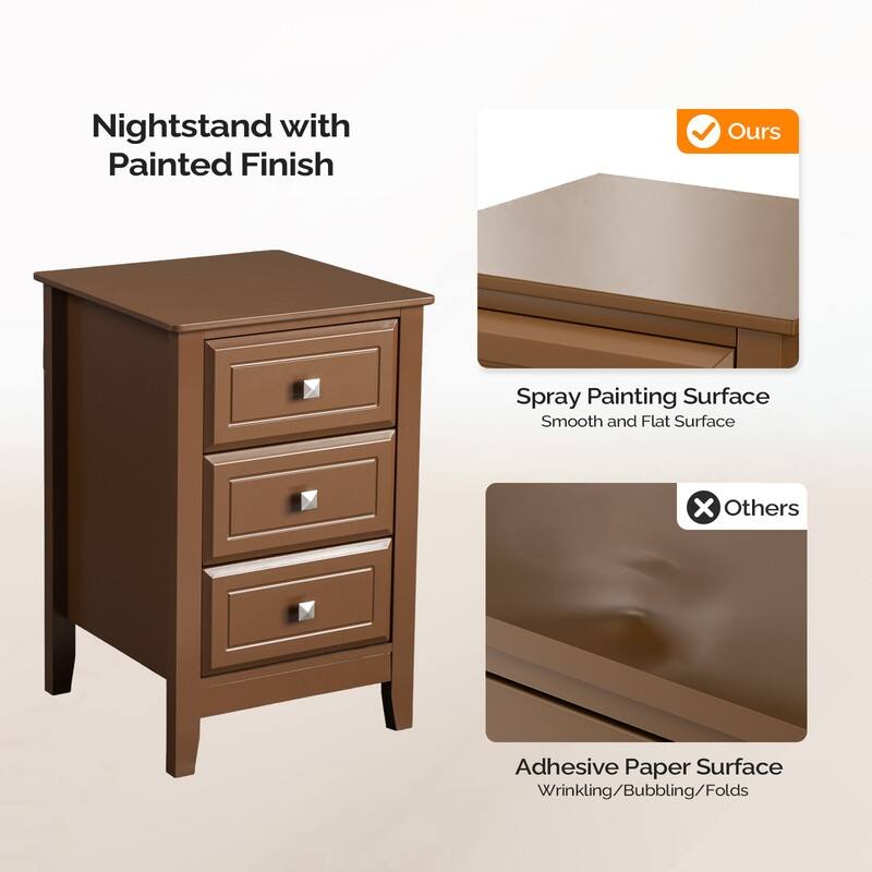 Three Drawer White Nightstand