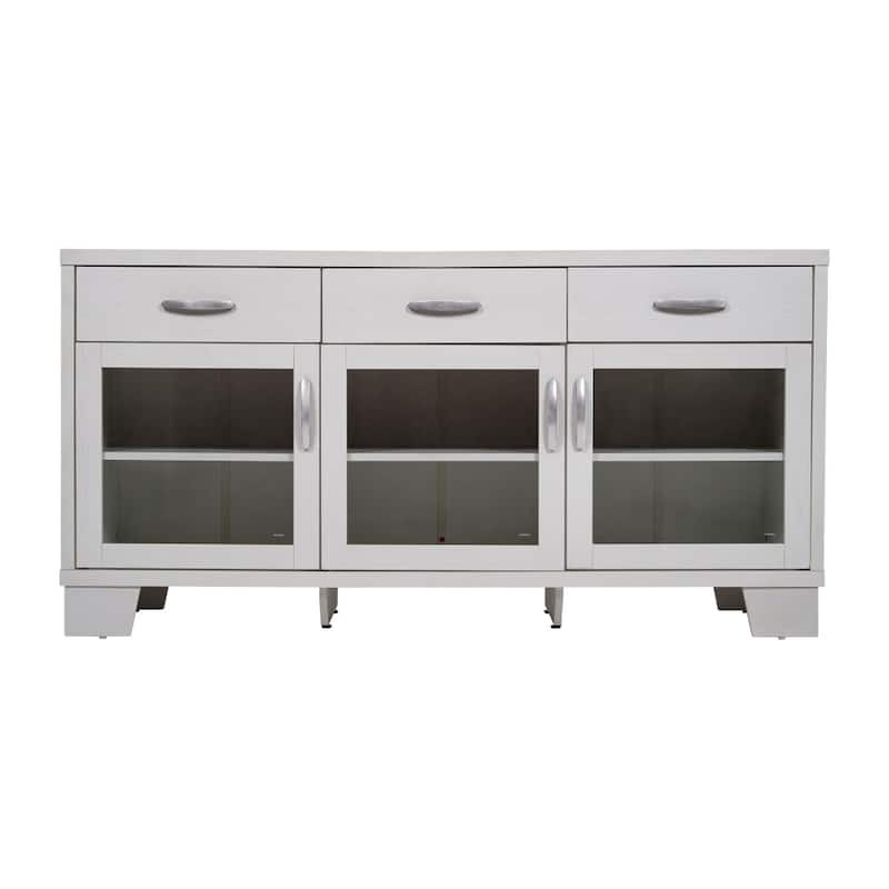 Engineered Wood Buffet Sideboard Storage Cabinet w/ 3 Drawers, Doors - 59"W x 16.5"D x 29.75"H