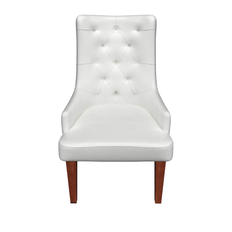 Dining Chair in Leather/Velvet Diamond-Tufted with Rubberwood Legs Set of 2