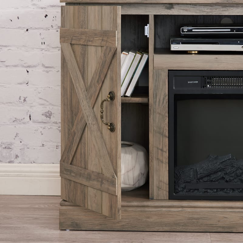 Farmhouse Classic Media TV Stand Antique Entertainment Console with 18" Electric Fireplace Insert for TV up to 50" with Open and