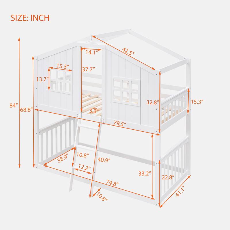 Twin Over Twin House Bunk Bed With Ladder