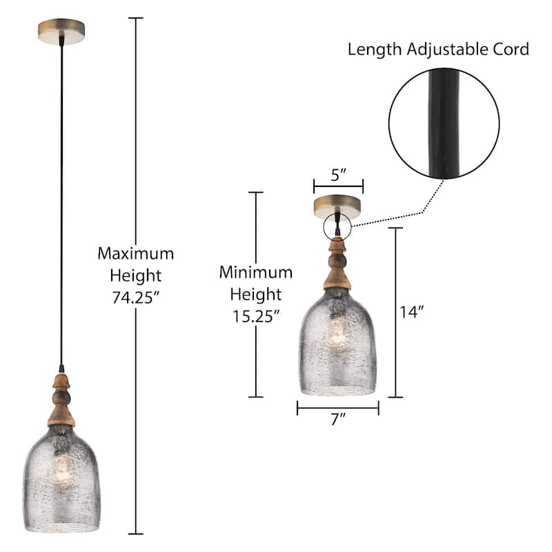 Bathsheba River of Goods Bell-Shaped Pendant Lamp with Silver Glass Shade - 7" x 7" x 15.25"/74.25"