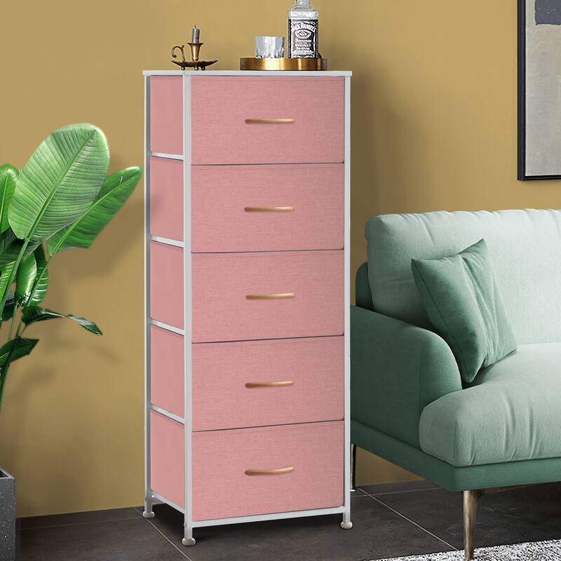 Home Bedroom Furniture 5-drawer Chest Vertical Storage Tower - Fabric Dresser