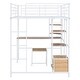 preview thumbnail 8 of 14, White Loft Bed with Desk Stool Underneath, Full Size Loft Metal Bed with Shelves and Cabinet Underneath for Student Teens Bed