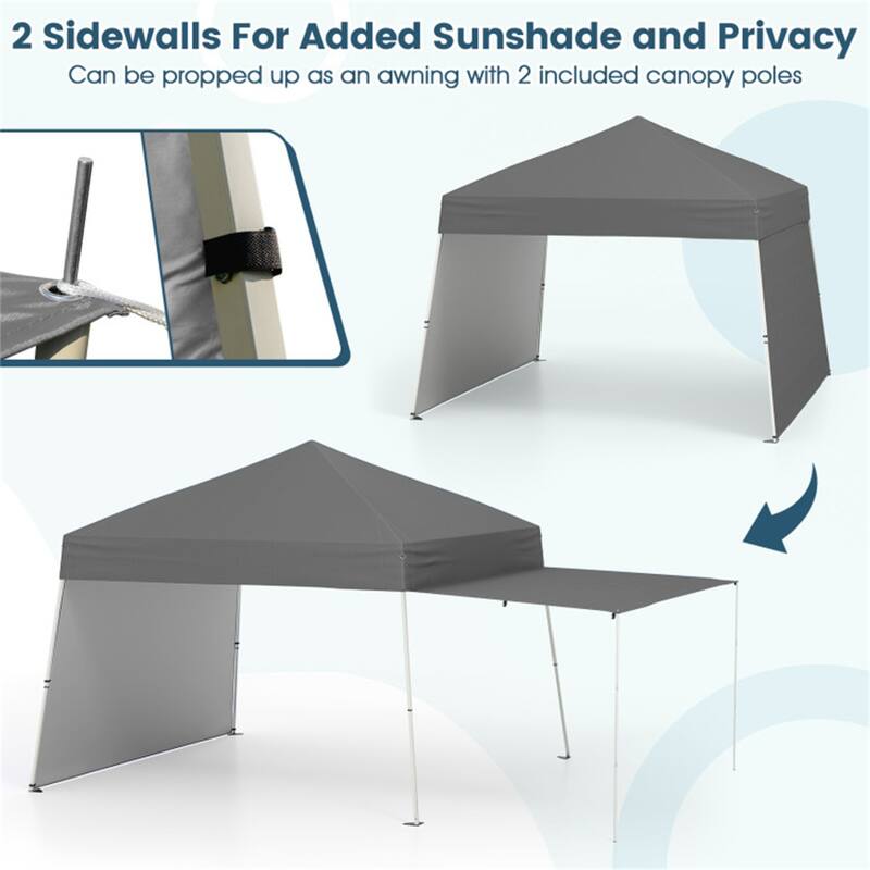10x9.2 ft Pop-Up Canopy Tent with Awning and Sidewalls Stable Metal Frame for Outdoor Use - 14 x 9.2 x 8.3/8.7 ft (L x W x H)
