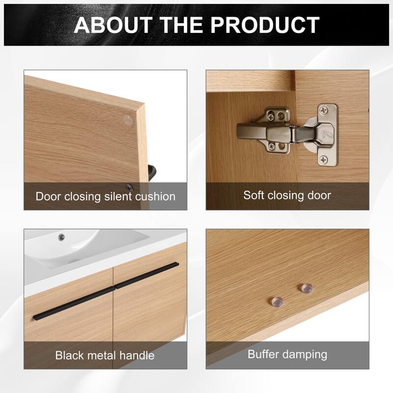 GDFStudio - Levistar Modern Wall-Mounted Bathroom Vanity Set with Scratch-Resistant Resin Sink & Soft Close Doors