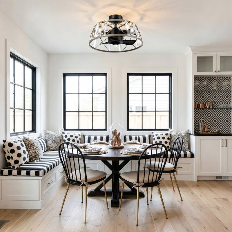 23" Modern Matte Black Reversible Caged DC Motor Ceiling Fan with Light and Remote - 23" W x 23" D x 13.2" H