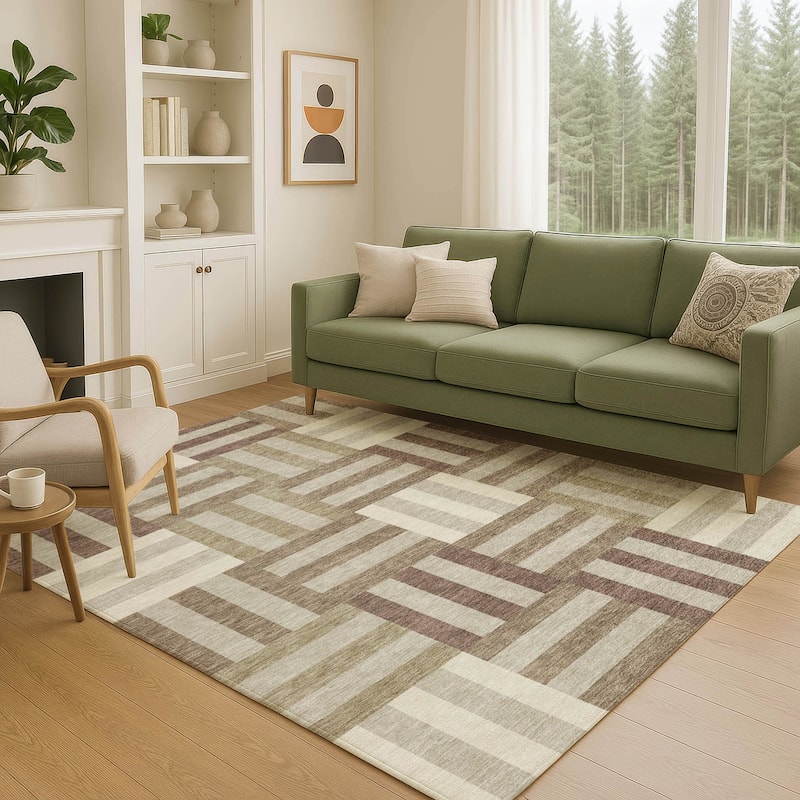 Machine Washable Indoor/ Outdoor Modern Hatch Chantille Rug