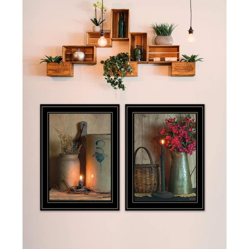 TrendyDecor4U Farmhouse "Country Candlelight Collection" Framed Print Wall Art by Susie Boyer - Brown