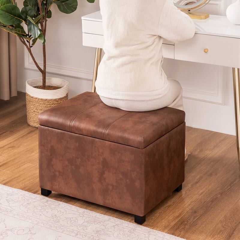 Adeco Faux Leather Storage Ottoman for Living Room Footstool