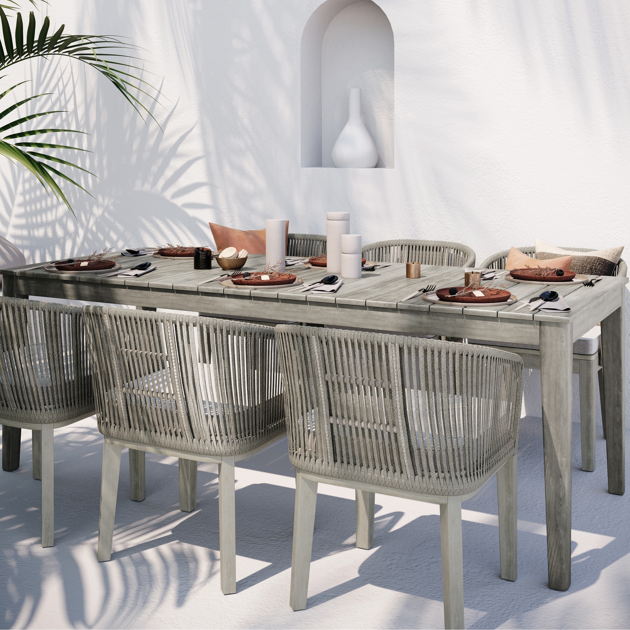 WyndenHall Lotus 83 inch Wide Contemporary Outdoor Dining Table in