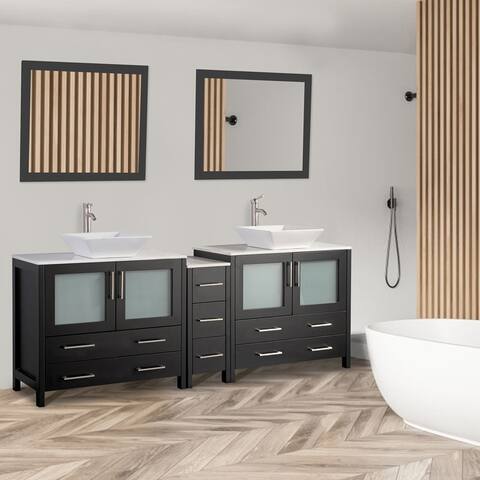Vanity Art 84" Double Sink Bathroom Vanity Set with Engineered Marble Top and Free Mirrors
