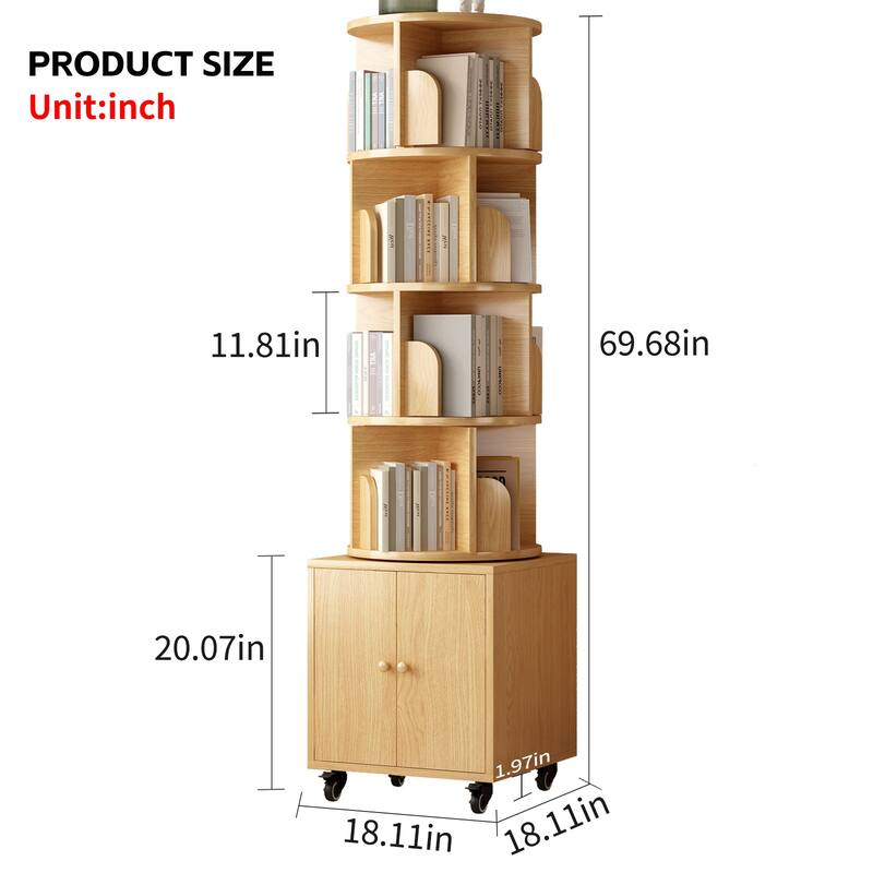 360 Degree Display 5 Tier Corner Bookshelf with Drawer, Floor Standing Bookcase Storage Rack, Wood Narrow Book Shelf Organizer