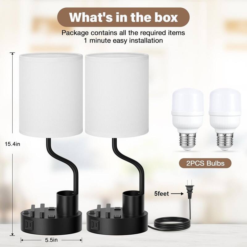 Bedside Table Lamps for Bedroom Set of 2 - Nightstand Light