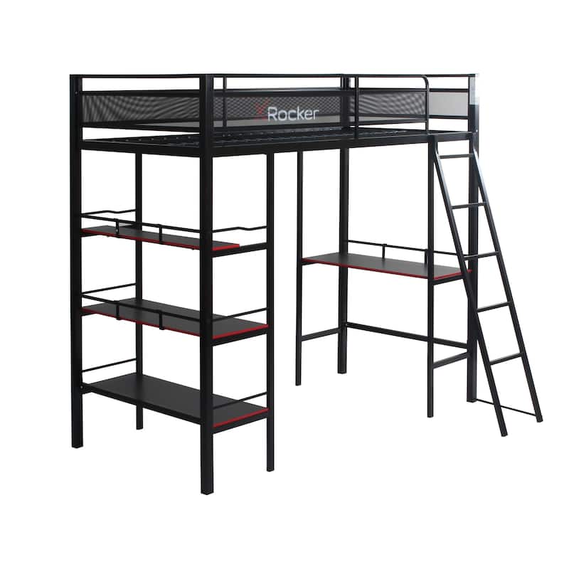 X Rocker Fortress Black Gaming Bunk w/ Built-in Desk and Shelves