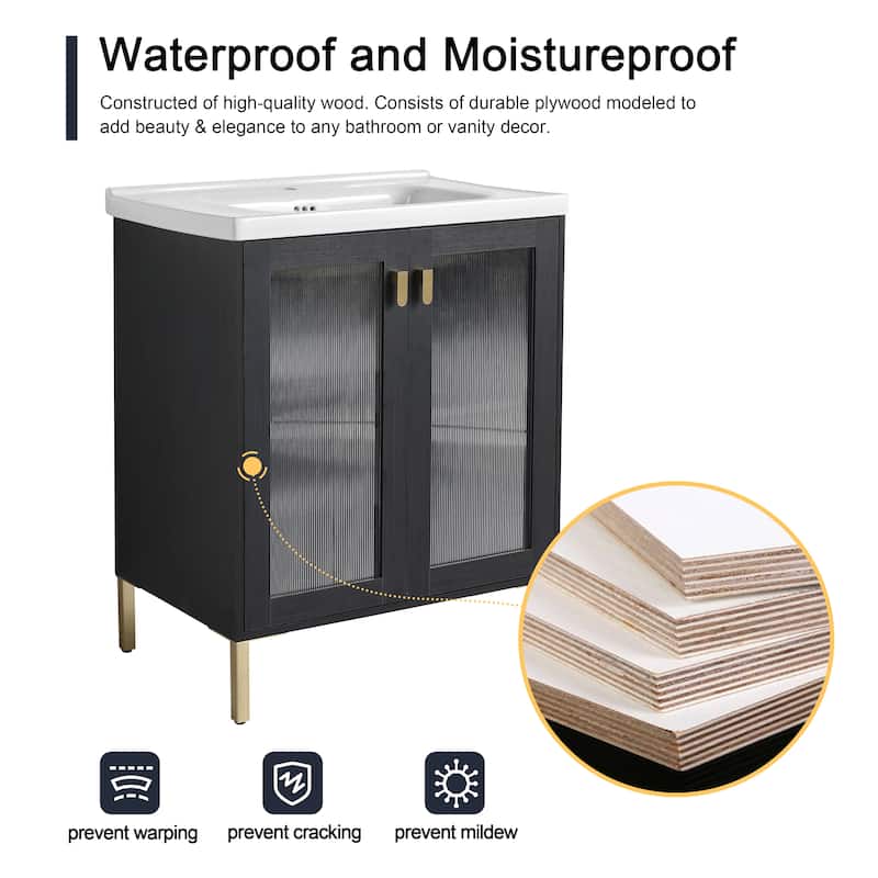 Malwee 28"/32" FreeStanding Bathroom Vanity, Floor Stand Bathroom Vanity with Ceramic Sink,Soft Close Door and Adjustable shelf
