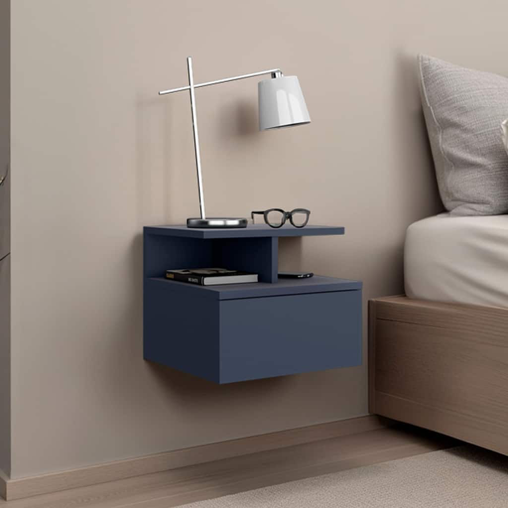 Floating Nightstand with Drawer and Shelves for Storage or Decor