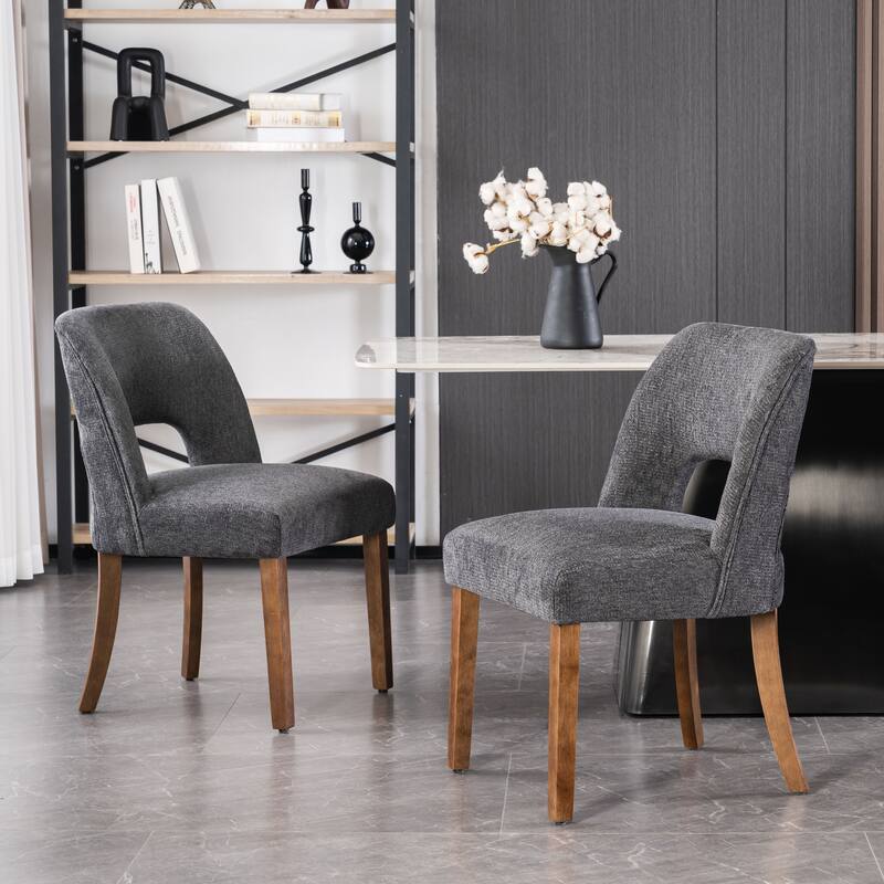 Wooden Dining Chairs Set of 2/4/6,Modern Fabric Upholstered Dining Room Chair Kitchen Chairs - Set of 2 - Charcoal