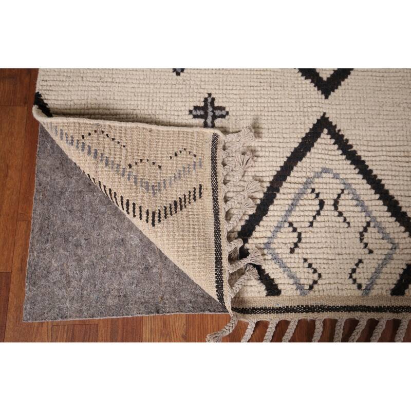 All-Over Geometric Moroccan Modern Area Rug Handmade Wool Carpet - 7'8"x 10'10"