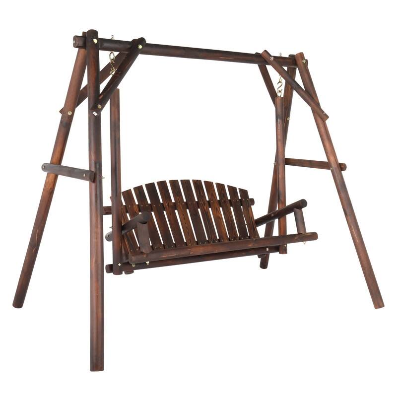 78 In. 2-Person Wood Patio Swing With Stand - Carbonized