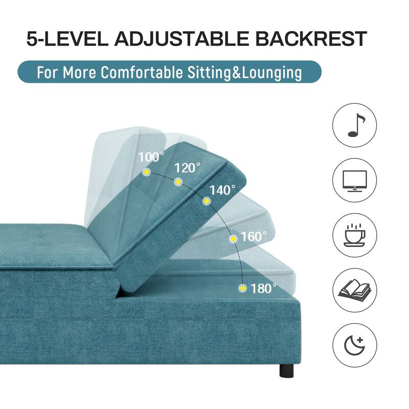 72.5" Linen 4-in-1 3-Seater Sleeper Sofa with 5-Level Adjustable Backrest And Storage Pocket