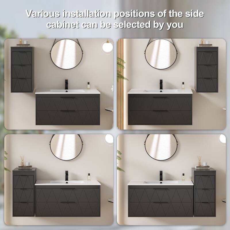 Bathroom Vanity Sink Combo Wall Mounted Cabinet Vanity Set with Side Cabinet