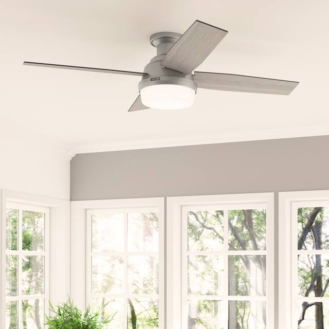 Hunter 52" Dempsey Flush Mount Ceiling Fan w/ LED Light Kit and Handheld Remote
