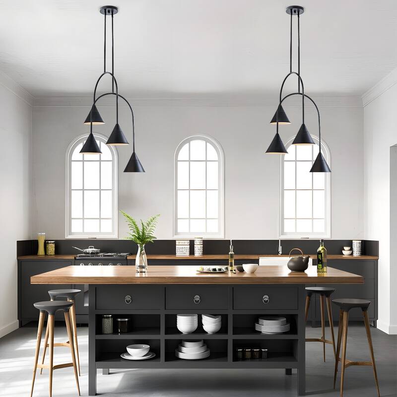 Modern 4-Light Arched Dimmable Sputnik Black Linear Chandelier - 21" D x 26.8" H
