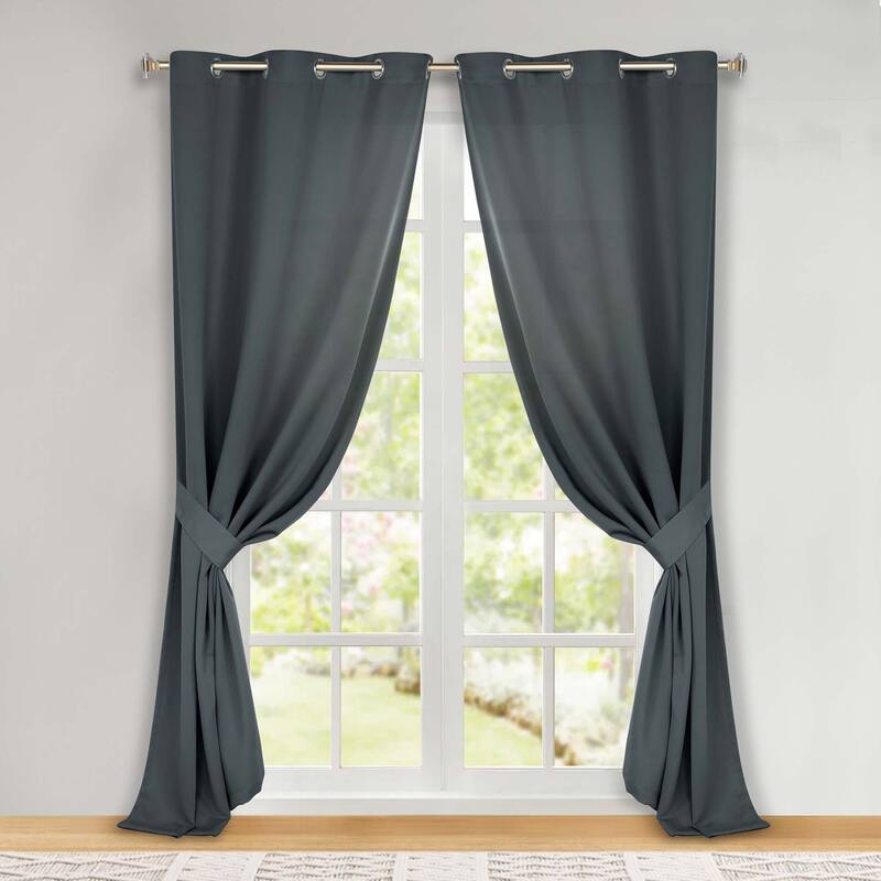 Superior Solid Machine Washable Room Darkening Grommet Blackout Curtains, Set of 2